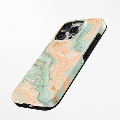 Charging port and volume up/down buttons with  Minted Sunrise Magsafe Tough Iphone Case by Marivor