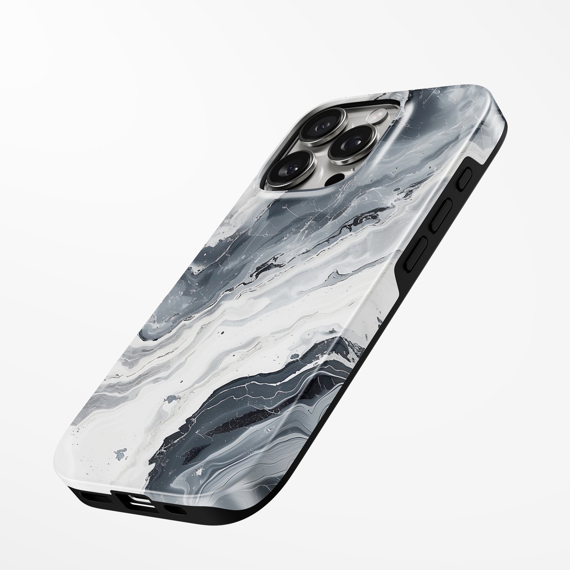 Charging port and volume up/down buttons with  Monochrome Drift Magsafe Iphone Tough Case by Marivor