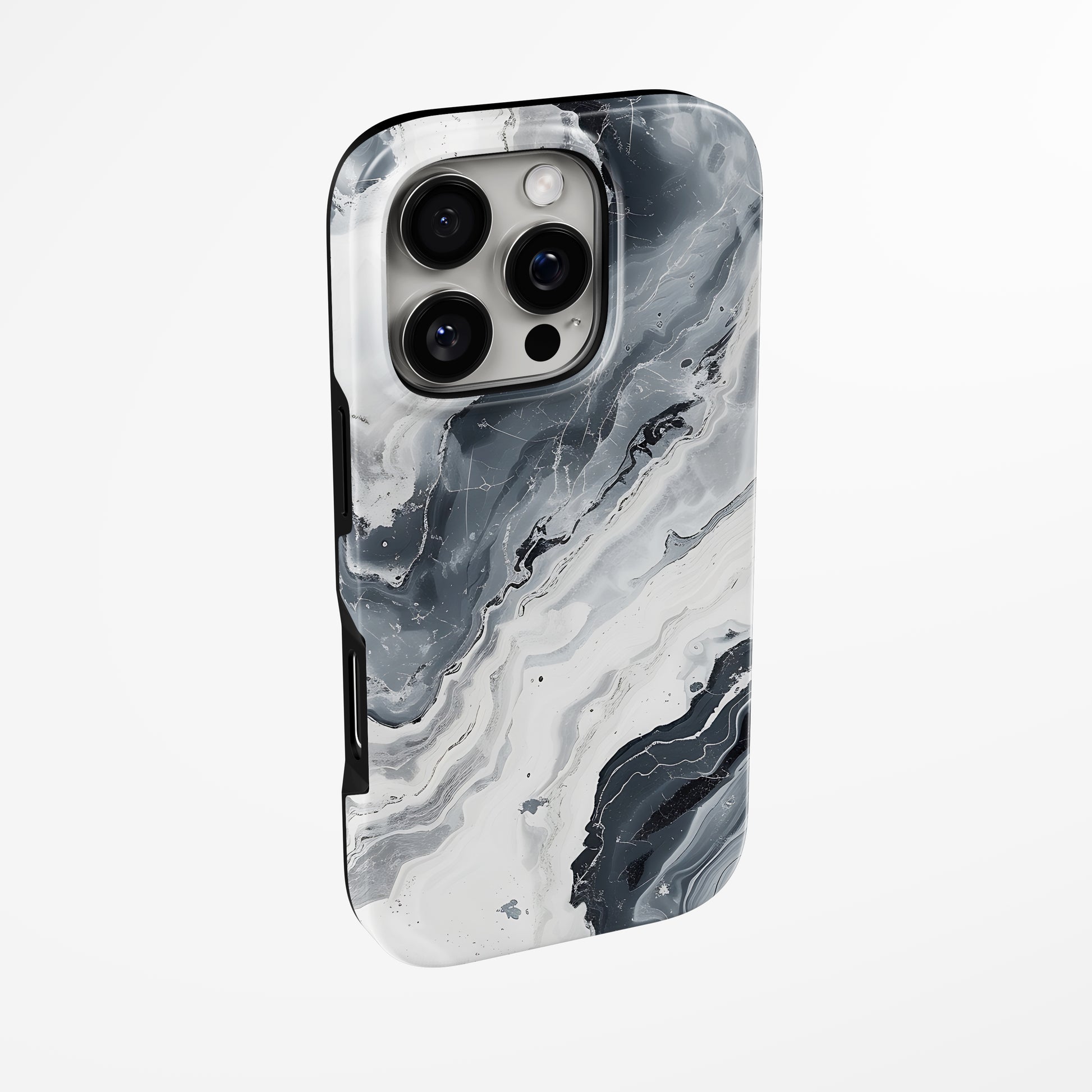 Side view of shell cover with design of  Monochrome Drift Magsafe Iphone Tough Case by Marivor