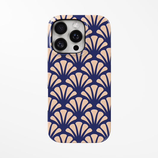 Front view of navy; light-brown Navy Bloom MagSafe iPhone Tough Case by Marivor