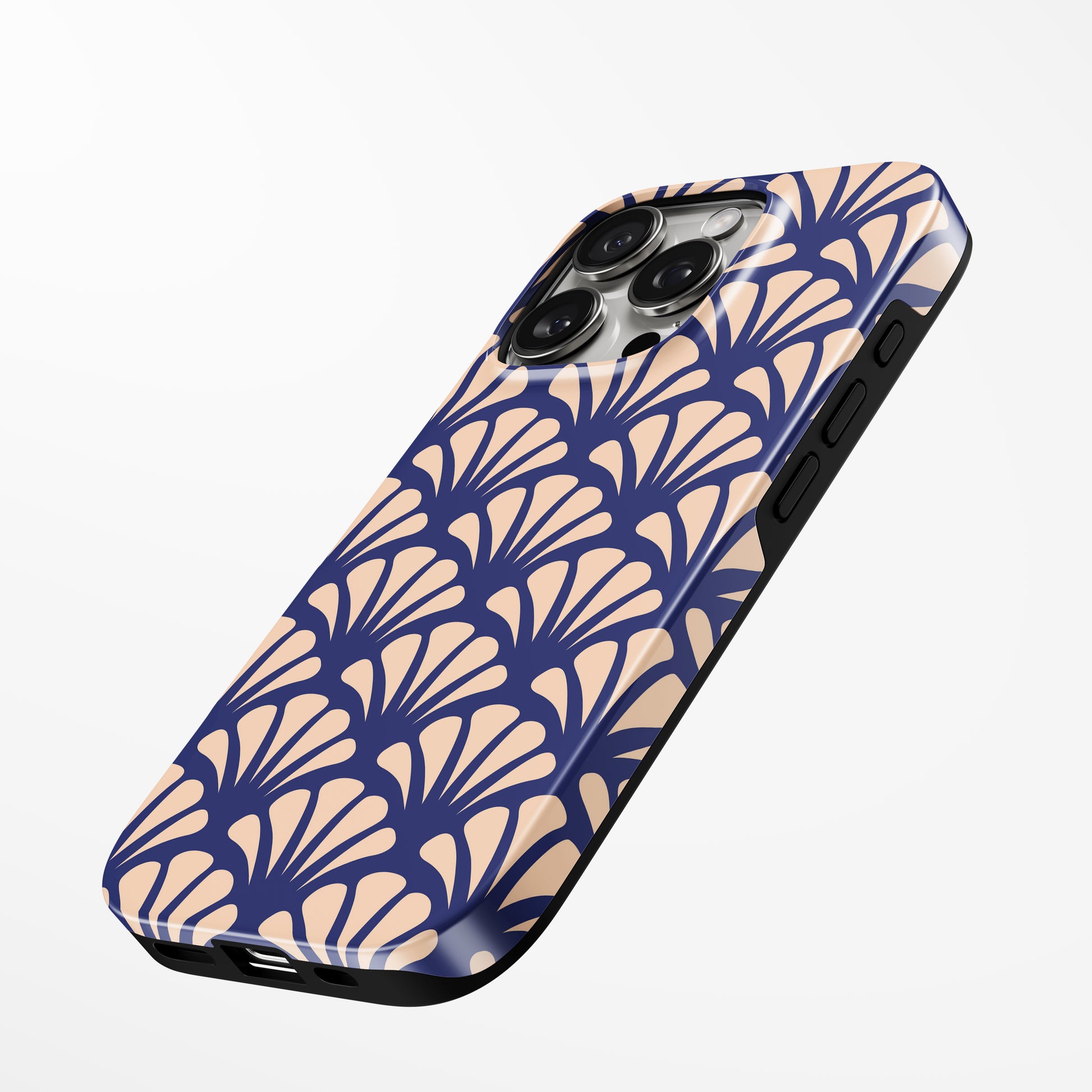 Charging port and volume up/down buttons with  Navy Bloom Magsafe Iphone Tough Case by Marivor