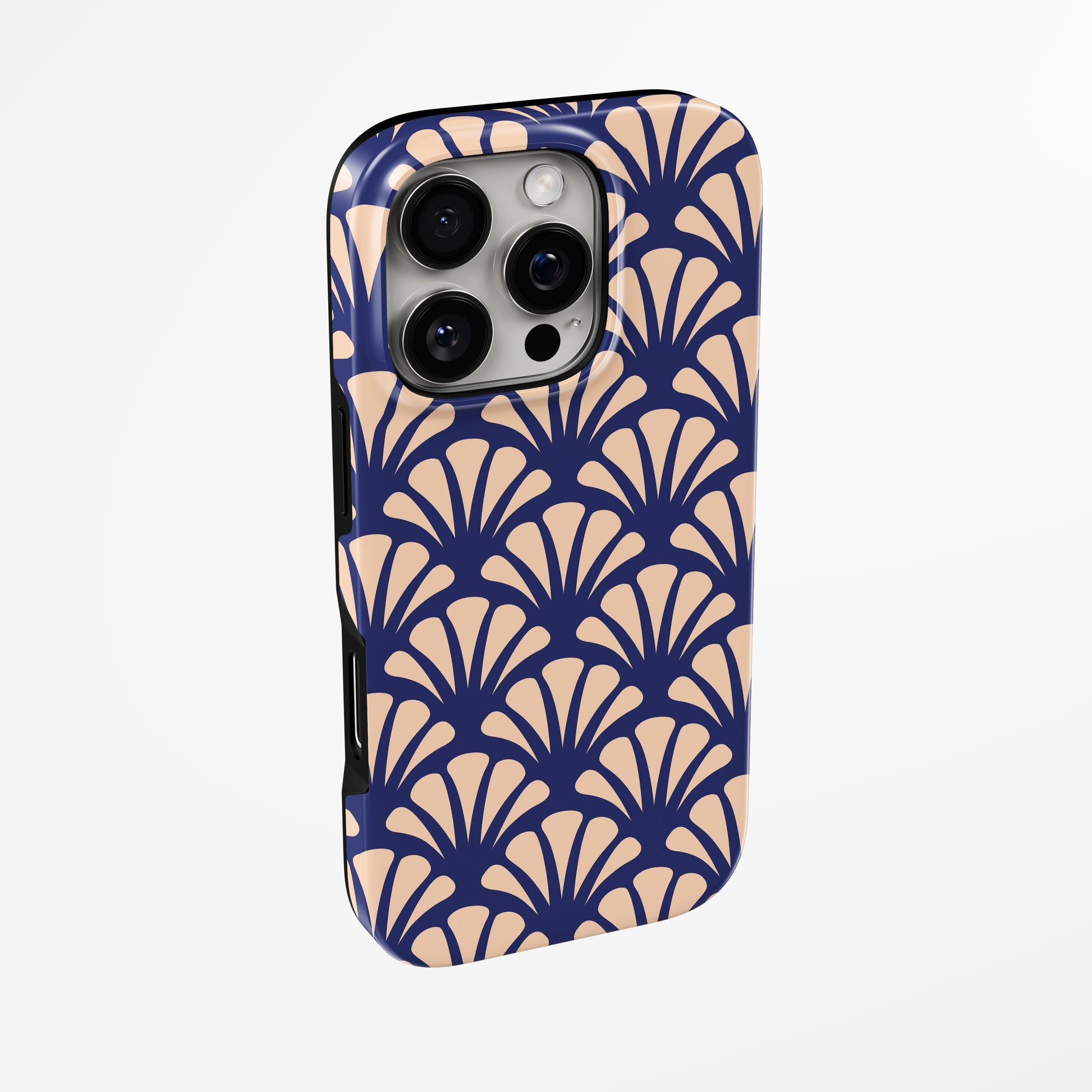 Side view of shell cover with design of  Navy Bloom Magsafe Iphone Tough Case by Marivor