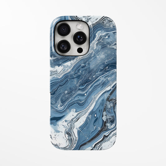 Front view of light-blue Navy Swirl MagSafe Tough iPhone Case by Marivor