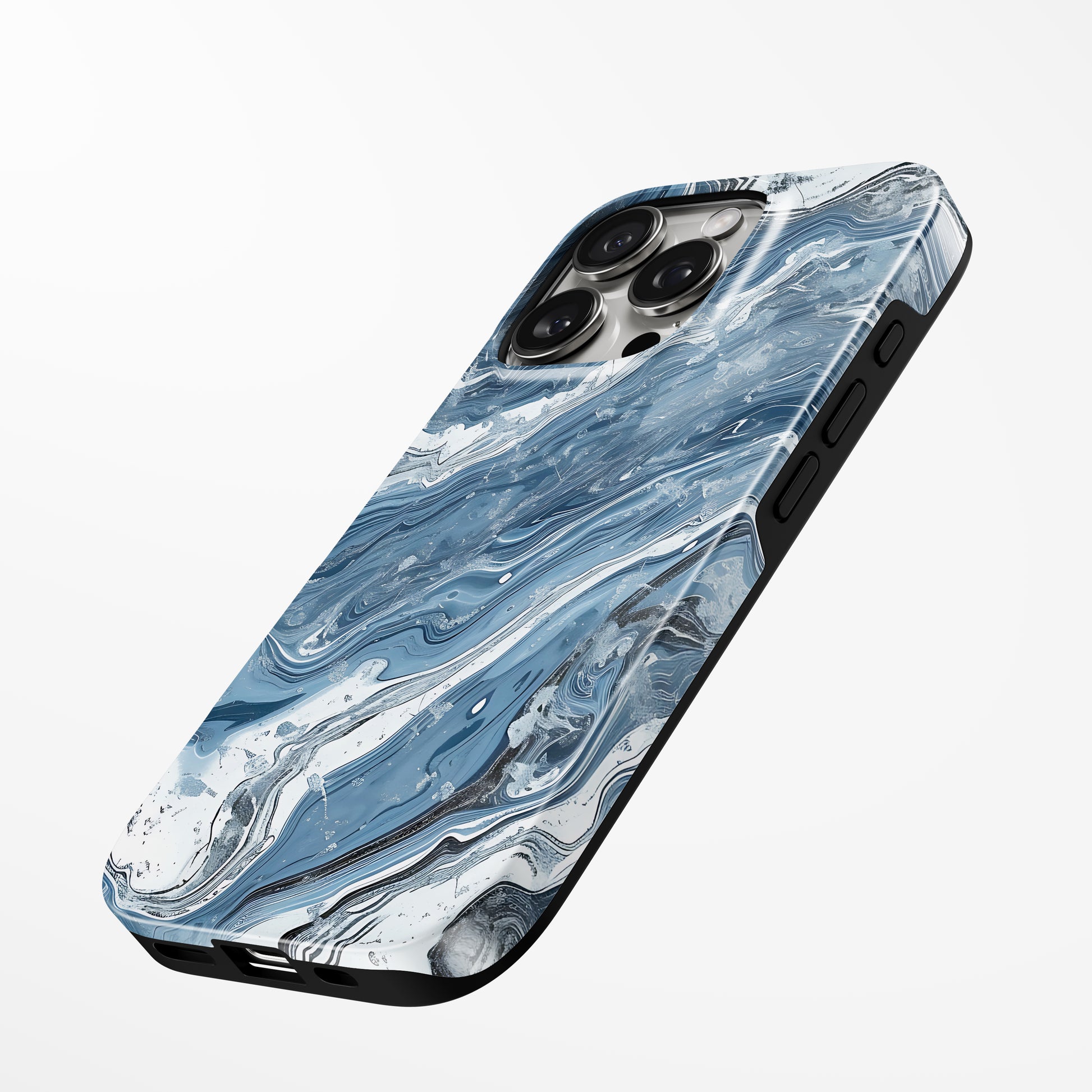 Charging port and volume up/down buttons with  Navy Swirl Magsafe Tough Iphone Case by Marivor