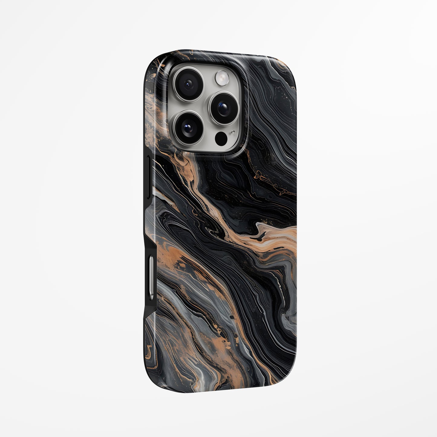 Unlock and capture buttons with  Obsidian Gold Marble Iphone Tough Case by Marivor