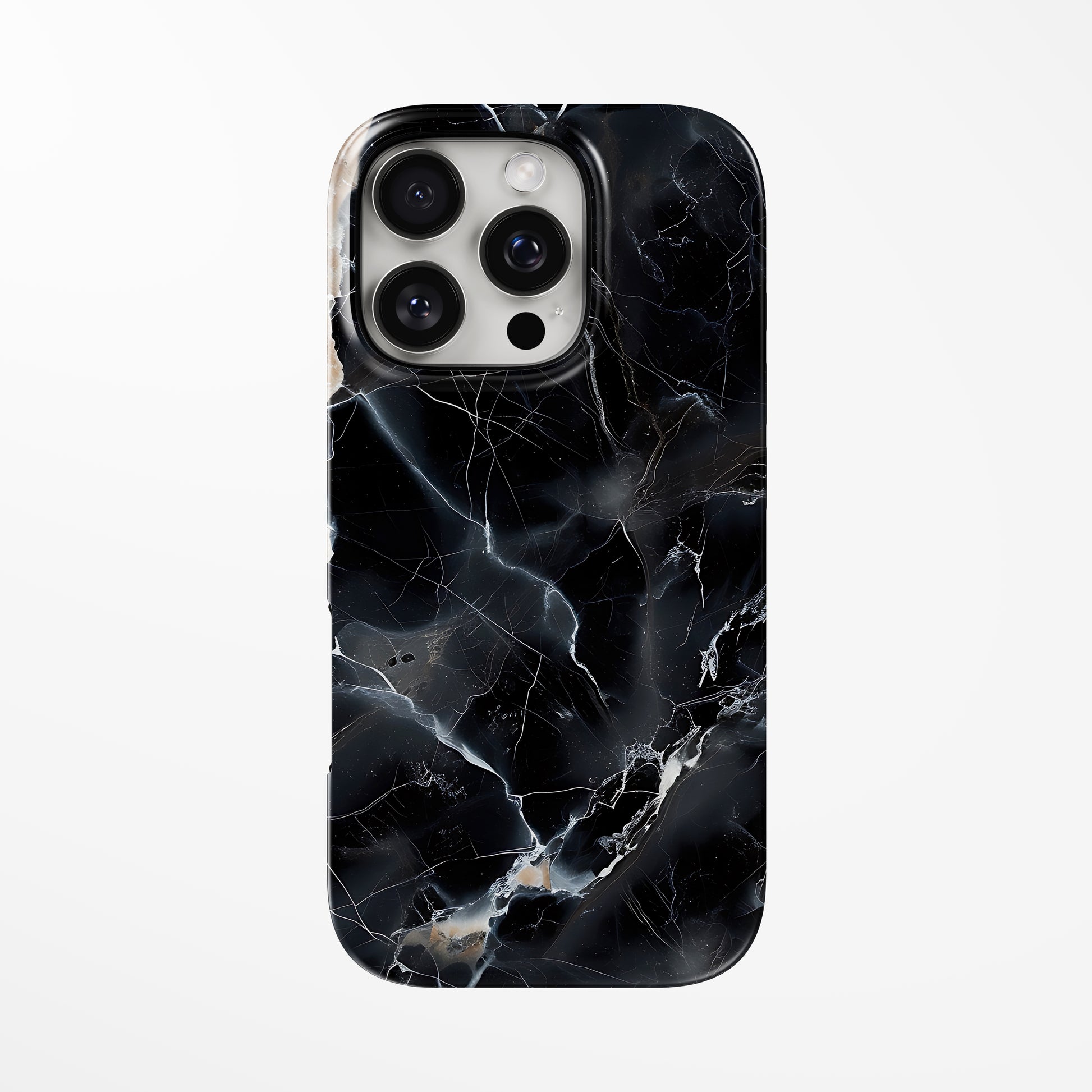 Front view of black Obsidian Marble MagSafe iPhone Tough Case by Marivor