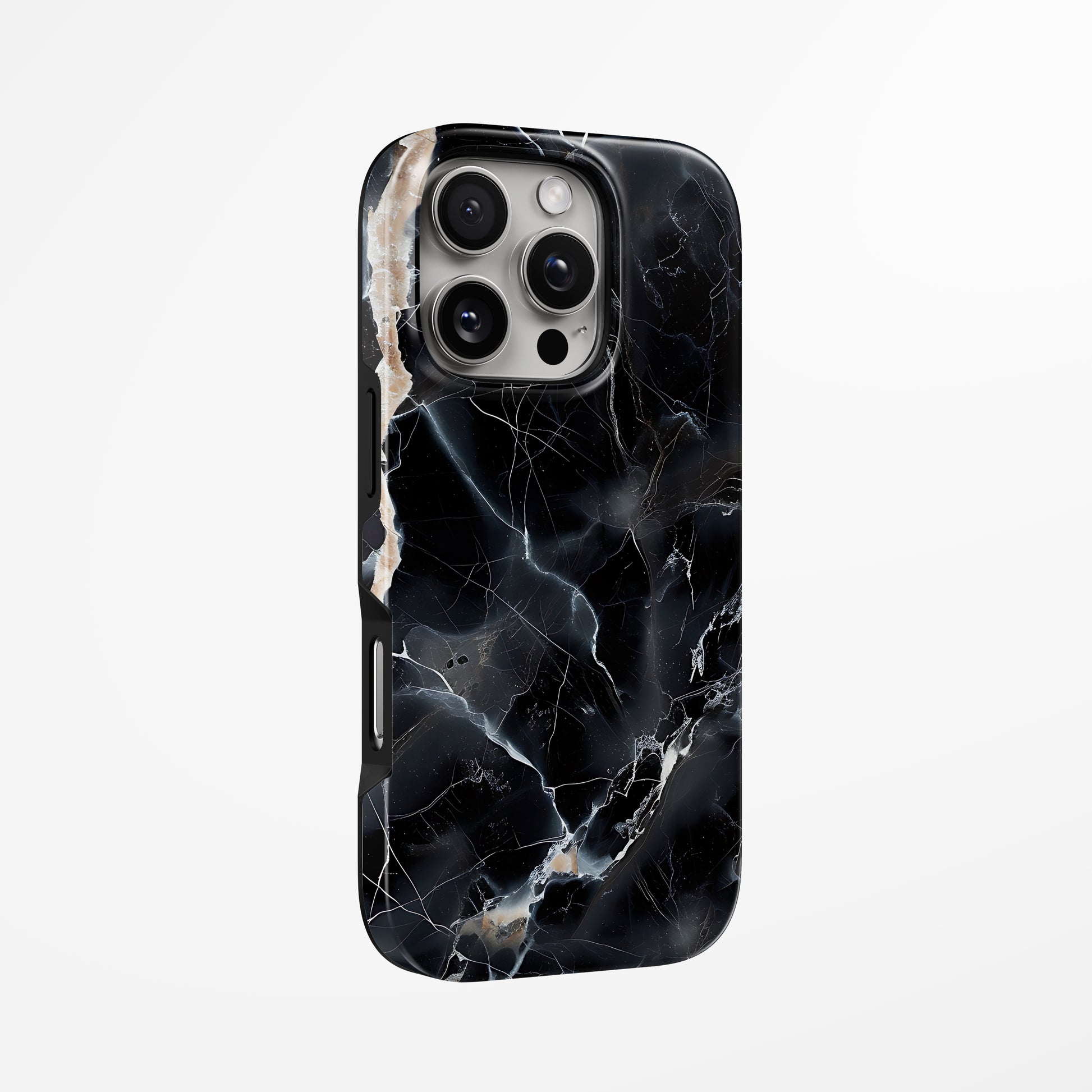 Unlock and capture buttons with  Obsidian Marble Magsafe Iphone Tough Case by Marivor