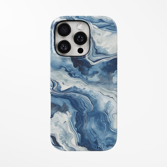 Front view of dark-blue Ocean Drift MagSafe iPhone Tough Case by Marivor