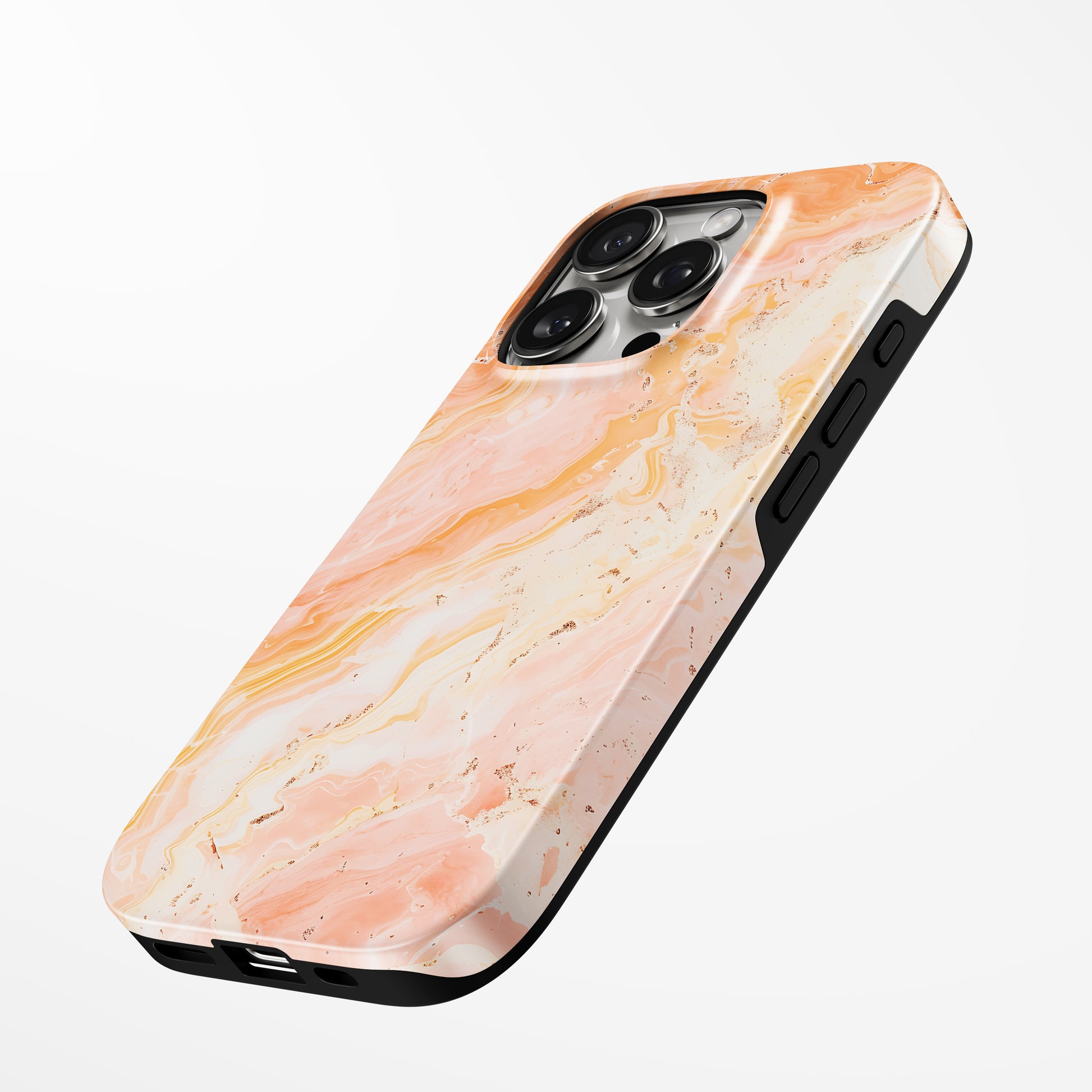 Charging port and volume up/down buttons with  Peach Mirage Magsafe Tough Iphone Case by Marivor