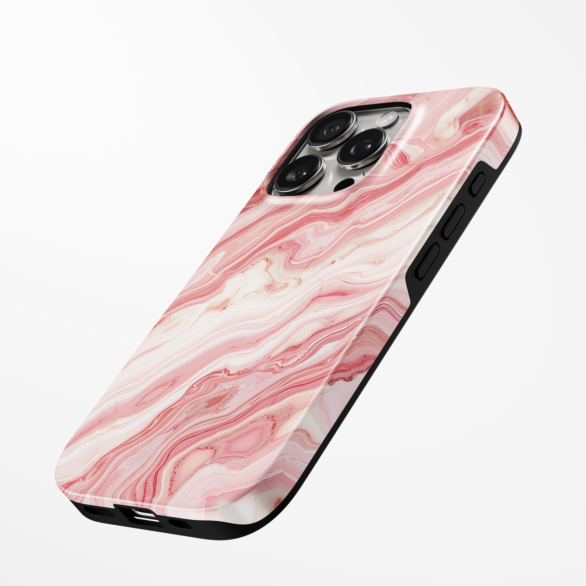 Charging port and volume up/down buttons with  Pink Agate Swirl Iphone Tough Case by Marivor