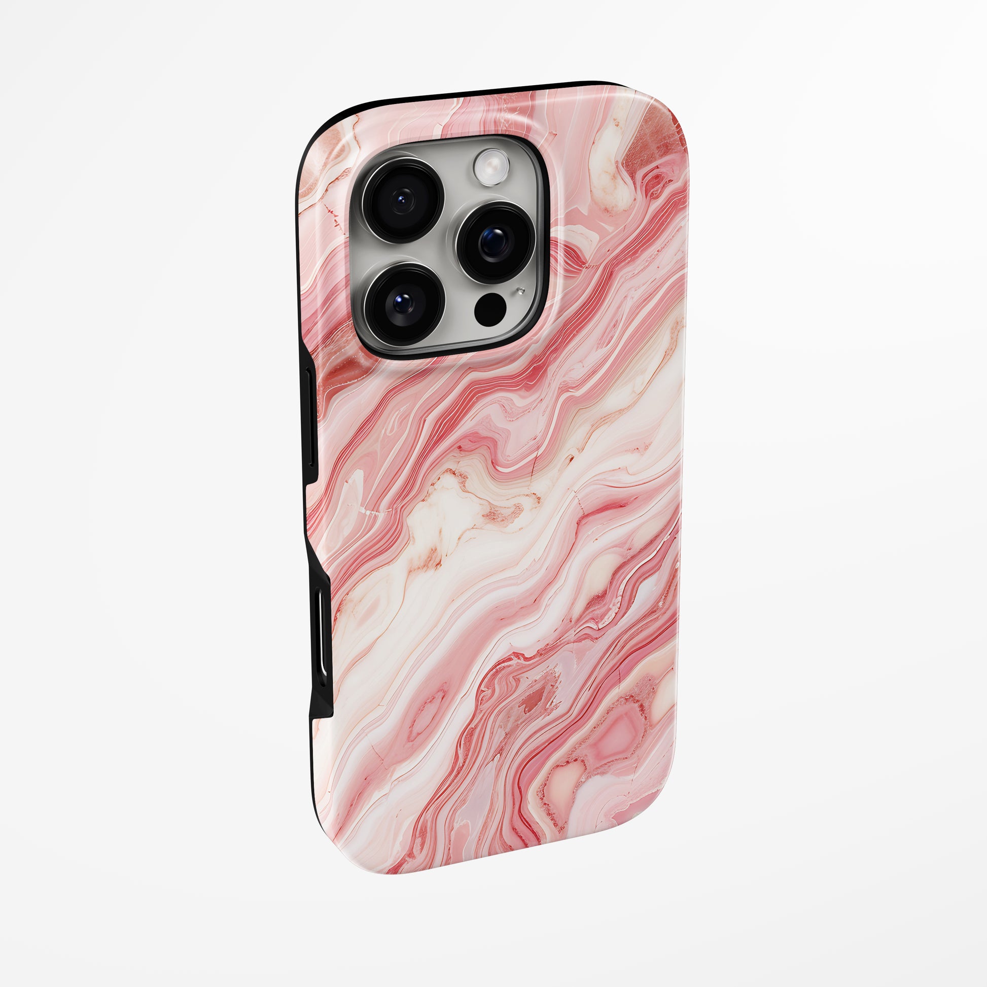 Side view of shell cover with design of  Pink Agate Swirl Iphone Tough Case by Marivor