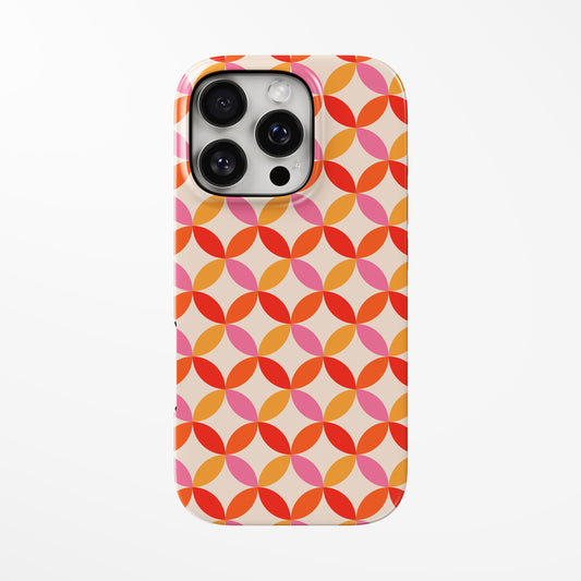 Front view of pink; geometric Pink Heatwave MagSafe iPhone Tough Case by Marivor