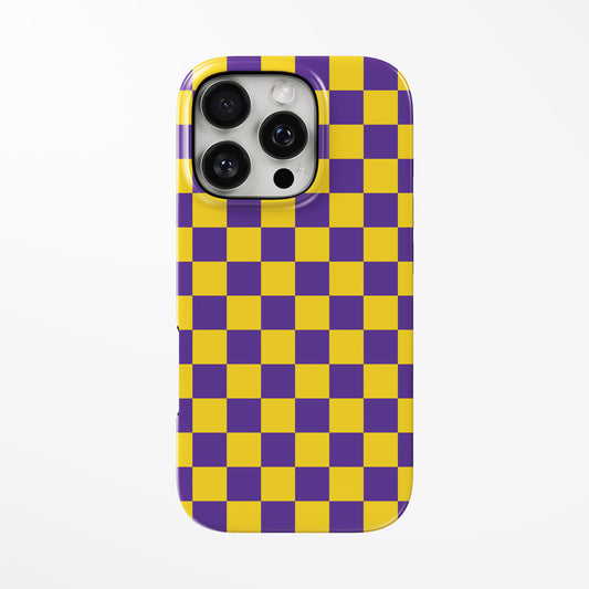 Front view of geometric; checkered Pixel Punch MagSafe iPhone Tough Case by Marivor