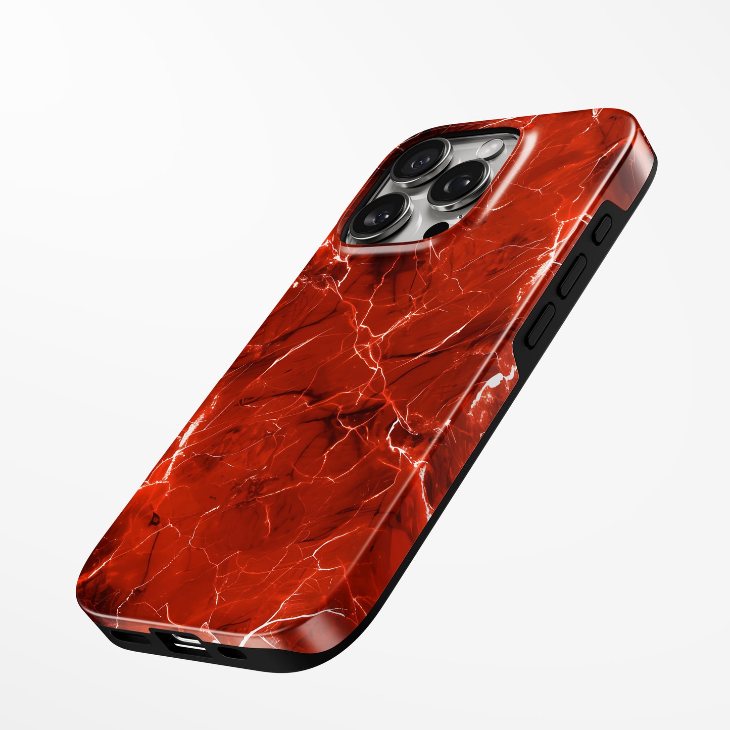 Charging port and volume up/down buttons with  Red Pulse Magsafe Tough Iphone Case by Marivor