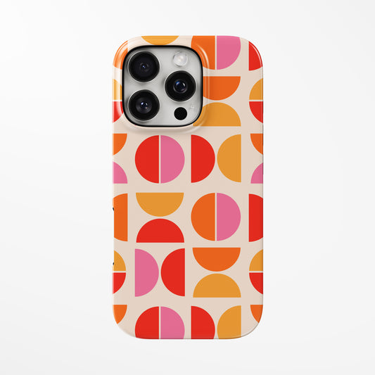 Front view of geometric; orange Retro Bloom MagSafe Tough iPhone Case by Marivor