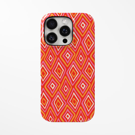 Front view of geometric Retro Flame MagSafe iPhone Tough Case by Marivor