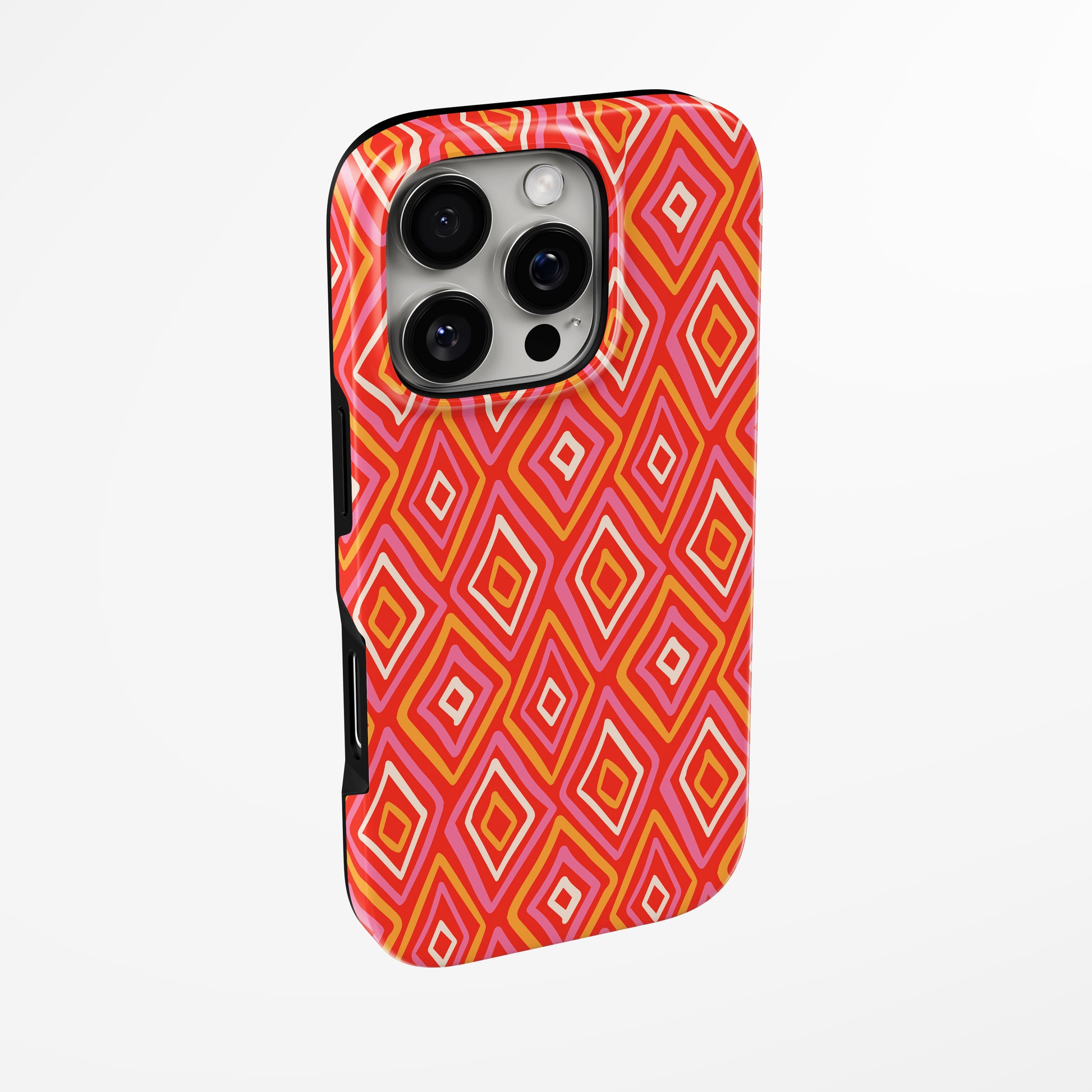 Side view of shell cover with design of  Retro Flame Magsafe Iphone Tough Case by Marivor