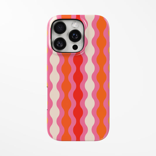 Front view of pink Retro Rise MagSafe Tough iPhone Case by Marivor