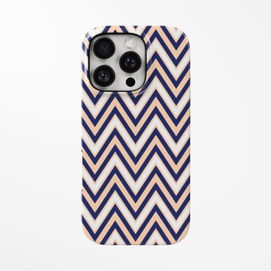 Front view of navy; light-brown Retro Rush MagSafe Tough iPhone Case by Marivor