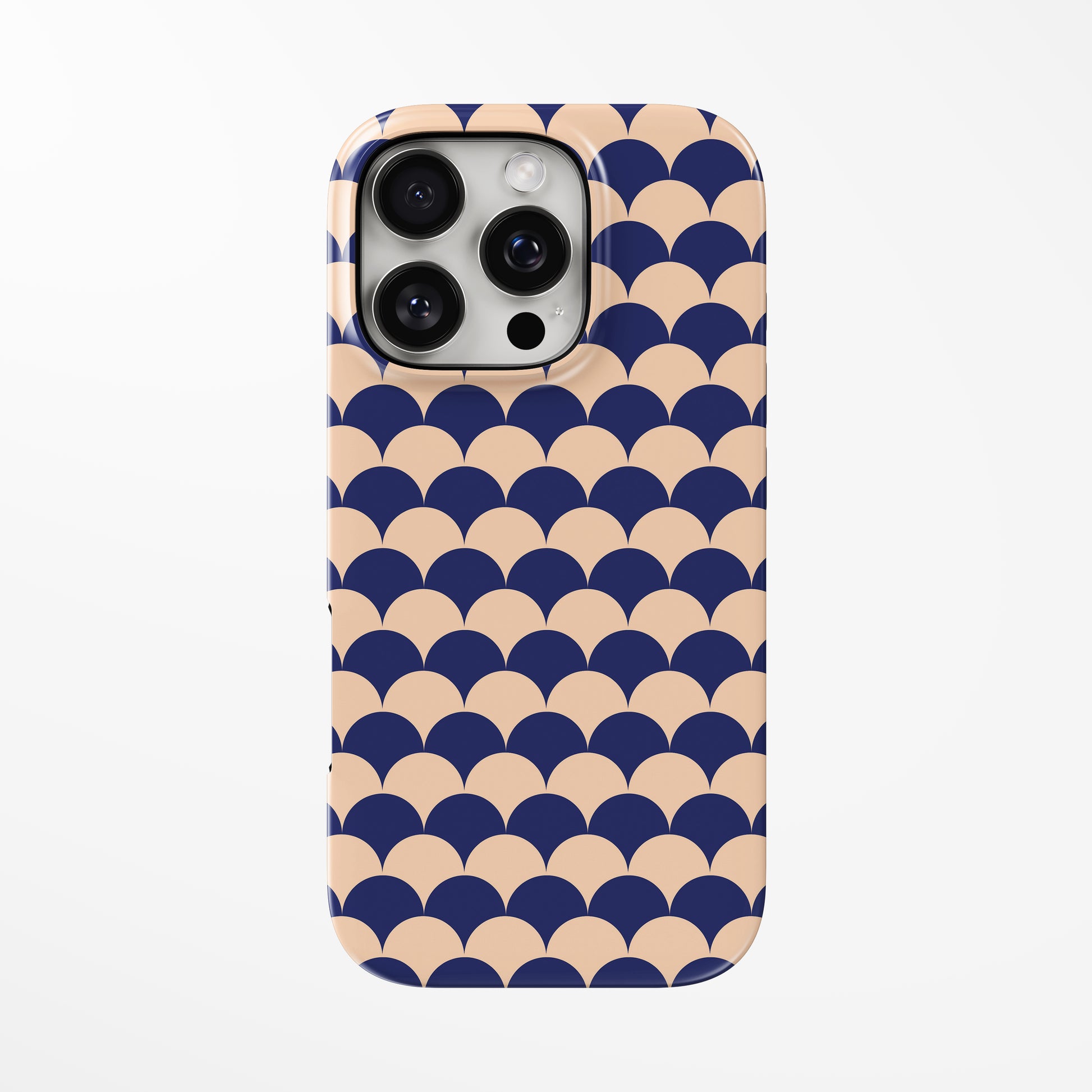 Front view of geometric; navy; light-brown Ripple Rows MagSafe iPhone Tough Case by Marivor