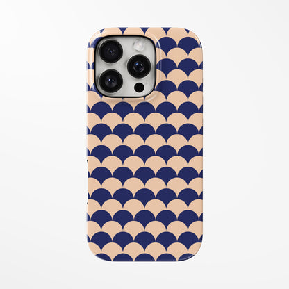 Front view of geometric; navy; light-brown Ripple Rows MagSafe iPhone Tough Case by Marivor