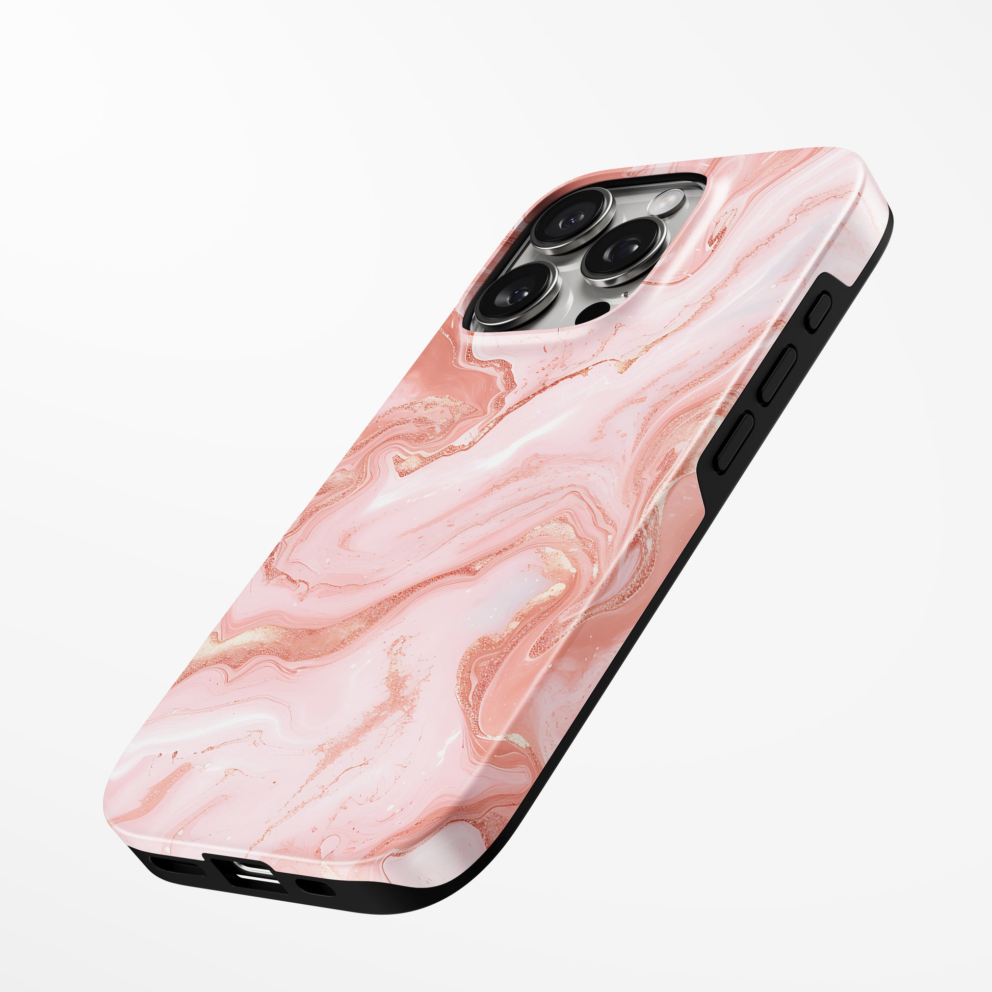 Charging port and volume up/down buttons with  Rose Marble Magsafe Iphone Tough Case by Marivor