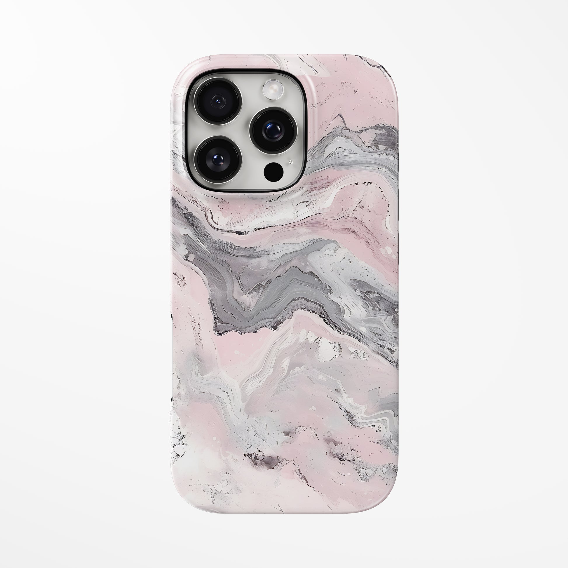 Front view of pink; light-grey Rosy Marble MagSafe Tough iPhone Case by Marivor