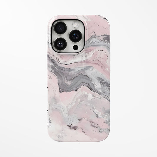 Front view of pink; light-grey Rosy Marble MagSafe Tough iPhone Case by Marivor