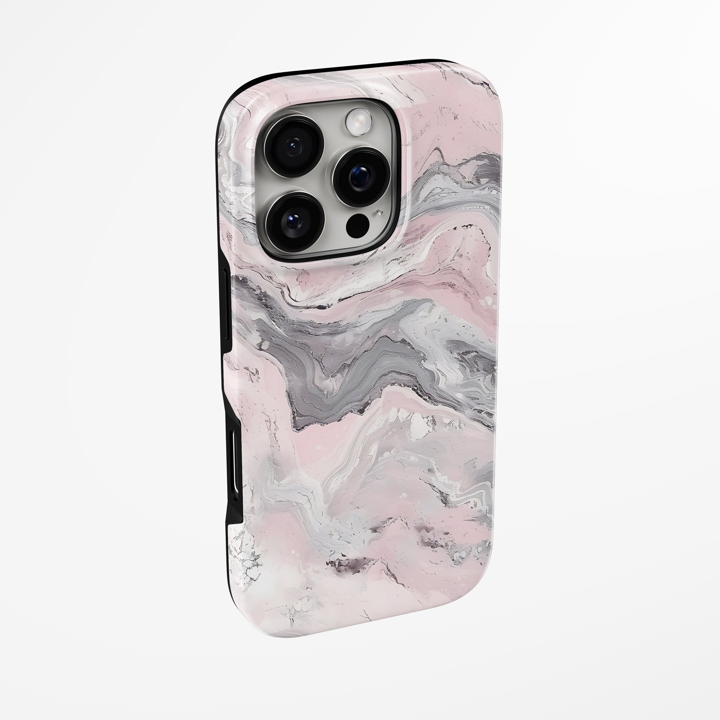 Side view of shell cover with design of  Rosy Marble Magsafe Tough Iphone Case by Marivor