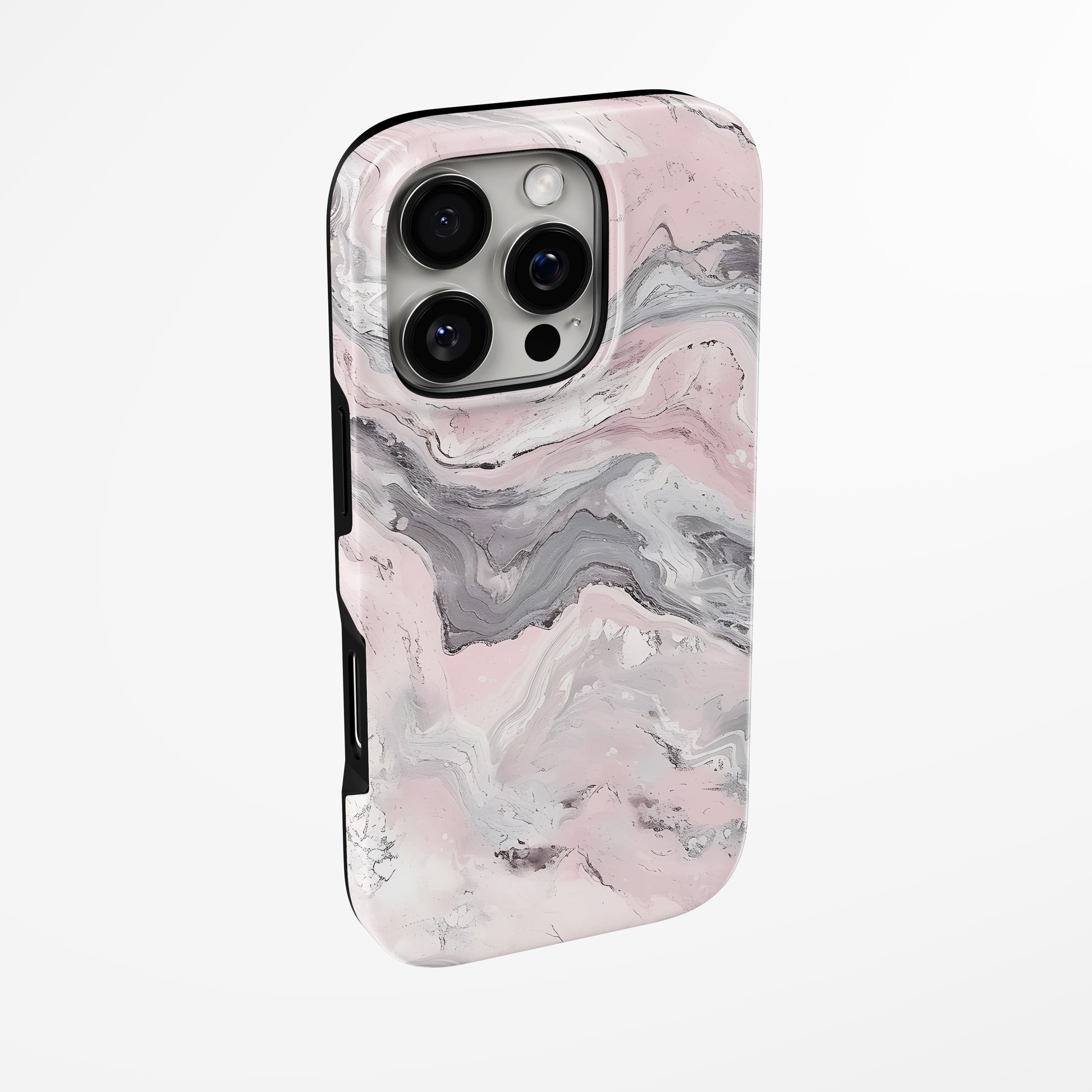 Side view of shell cover with design of  Rosy Marble Magsafe Tough Iphone Case by Marivor