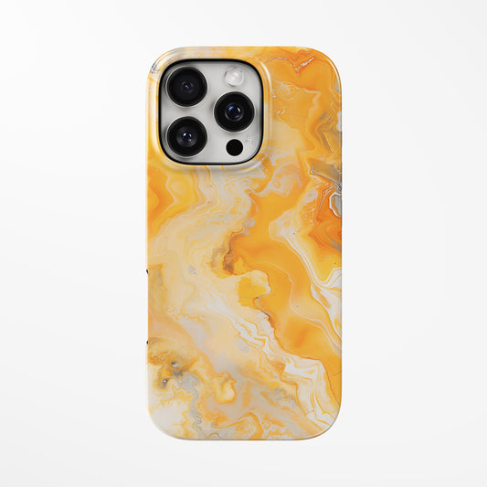 Front view of orange Saffron Wave MagSafe Tough iPhone Case by Marivor