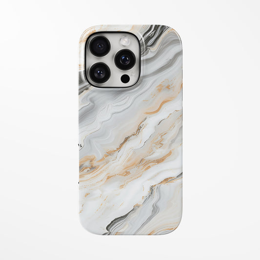Front view of light-grey; white Sahara Marble MagSafe iPhone Case by Marivor