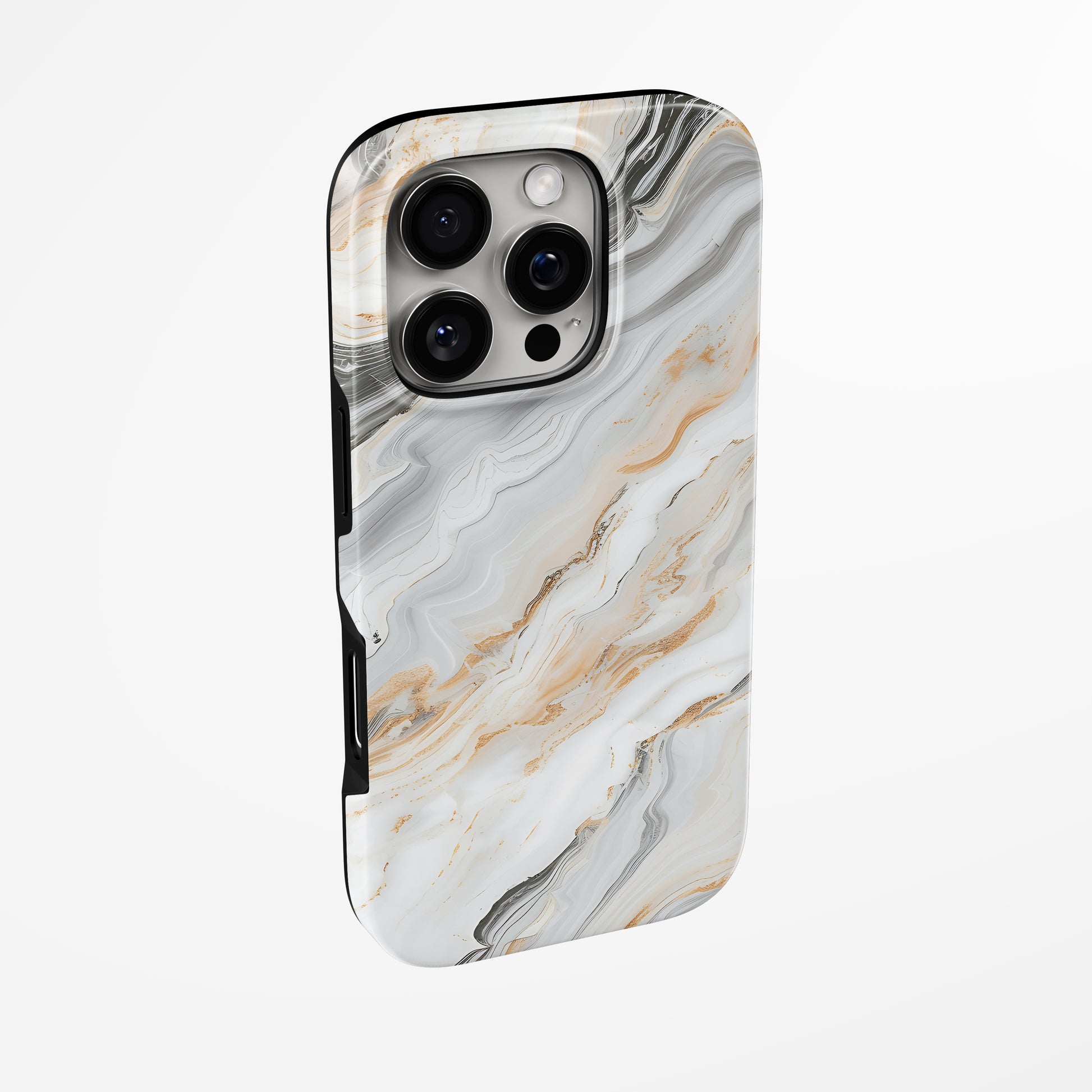 Side view of shell cover with design of  Sahara Marble Magsafe Iphone Case by Marivor