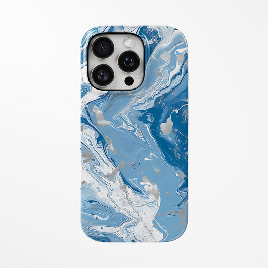 Front view of light-blue; blue; silver Silver Stream MagSafe Tough iPhone Case by Marivor