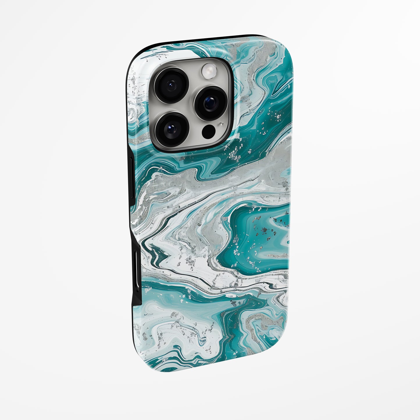 Side view of shell cover with design of  Silver Stream Magsafe Iphone Tough Case by Marivor