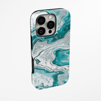 Side view of shell cover with design of  Silver Stream Magsafe Iphone Tough Case by Marivor