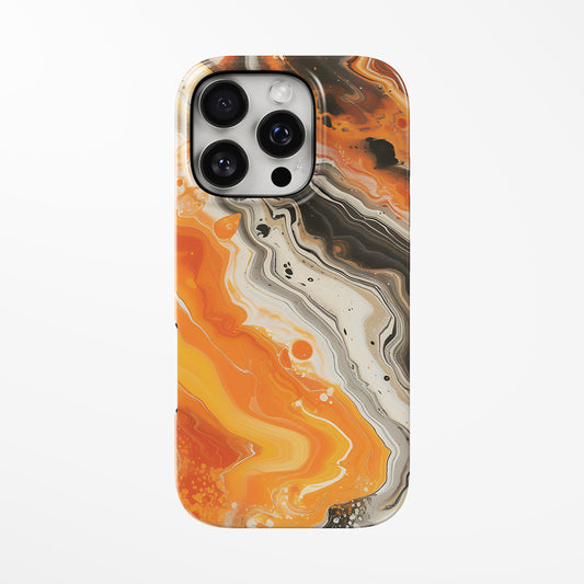 Front view of orange; multicolor Sunburst Wave MagSafe Tough iPhone Case by Marivor