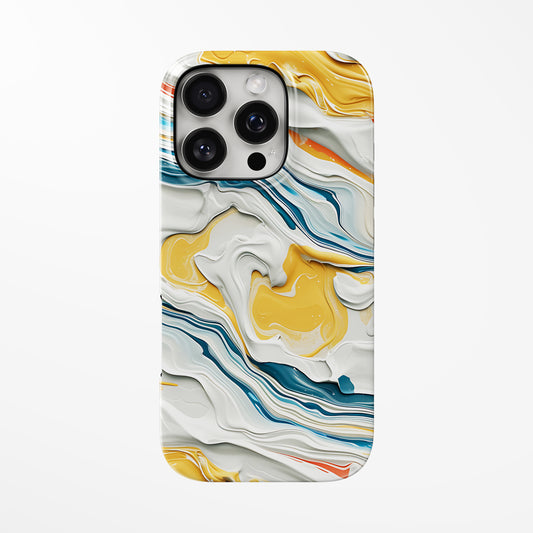 Front view of multicolor; yellow Sunburst Waves MagSafe iPhone Tough Case by Marivor