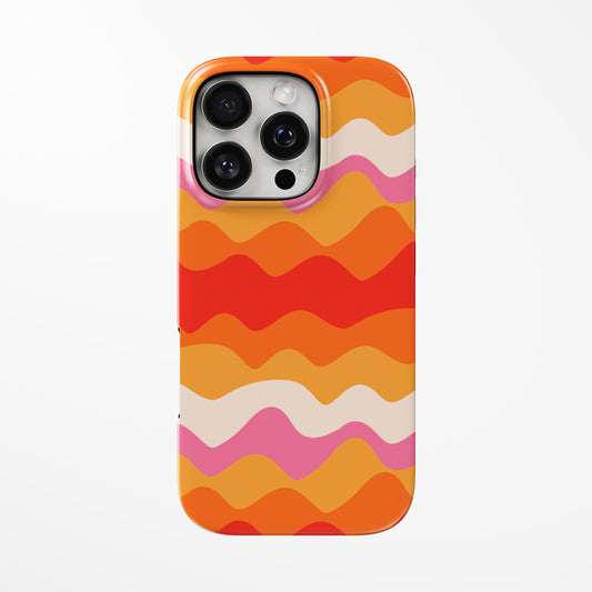 Front view of orange Sunwave MagSafe Tough iPhone Case by Marivor