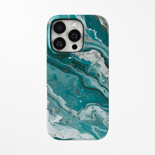 Front view of turquoise Turquoise Drift MagSafe iPhone Tough Case by Marivor