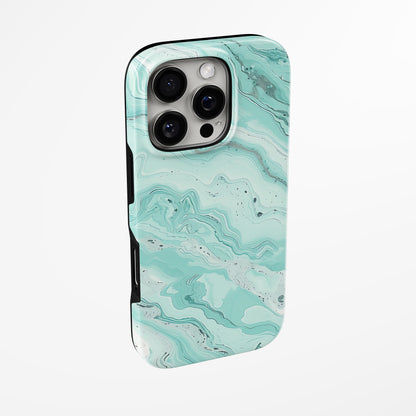 Side view of shell cover with design of  Turquoise Veil Magsafe Tough Iphone Case by Marivor