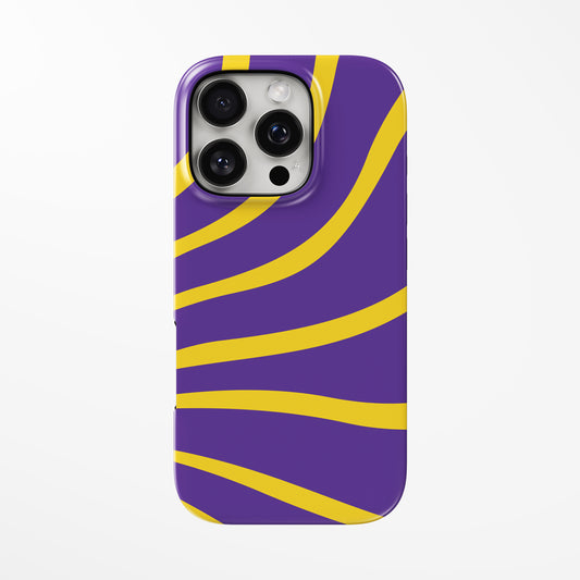Front view of purple; yellow Violet Burst MagSafe Tough iPhone Case by Marivor