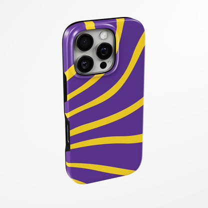 Side view of shell cover with design of  Violet Burst Magsafe Tough Iphone Case by Marivor
