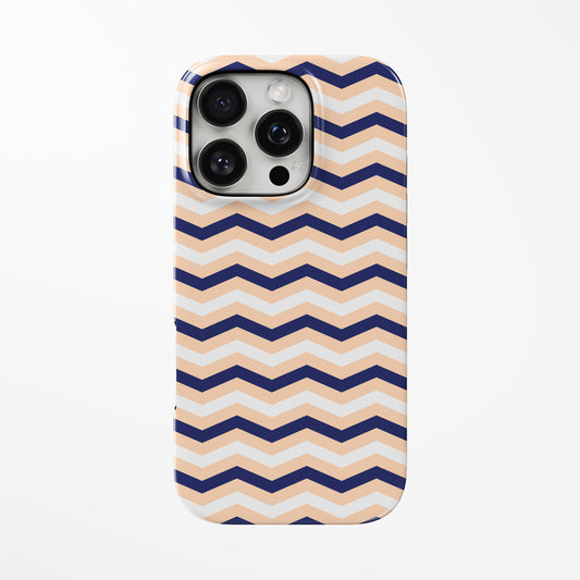 Front view of navy; light-brown; clear Wavy MagSafe iPhone Tough Case by Marivor