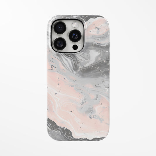 Front view of pink; light-grey; white Whisper Stone MagSafe Tough iPhone Case by Marivor