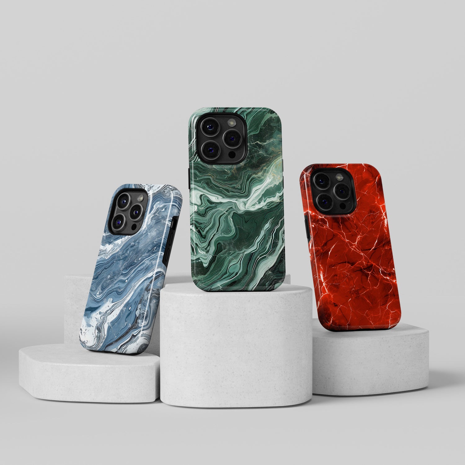 MagSafe Tough iPhone Cases – Green, Blue, and Red Marble Designs, Shockproof and Stylish